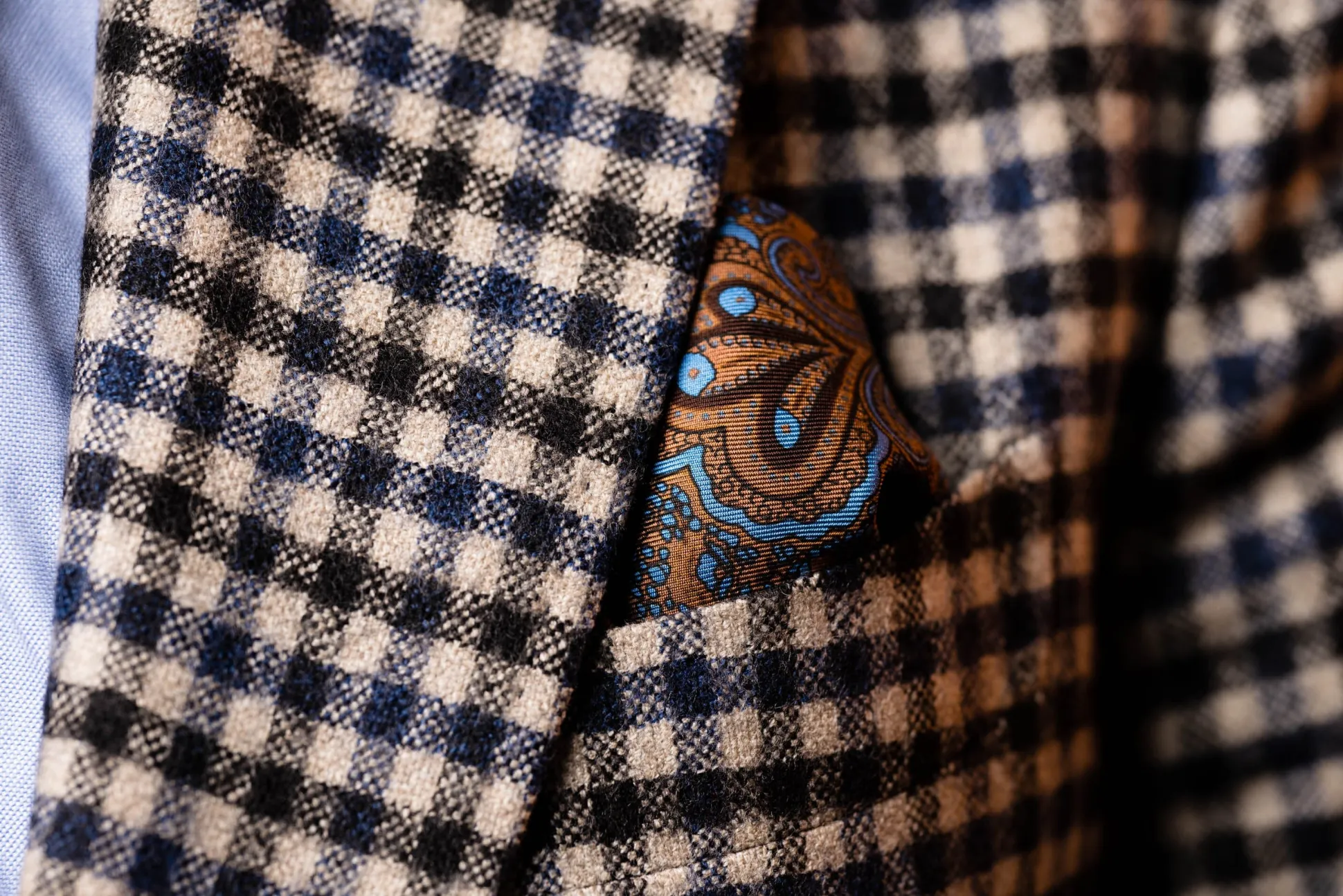 Brown & Blue Paisley Silk Pocket Square