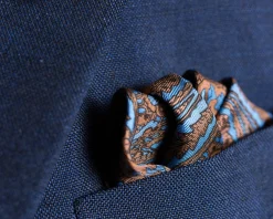 Brown & Blue Paisley Silk Pocket Square