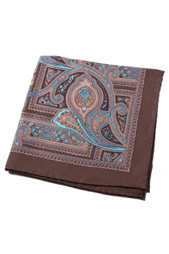 Brown & Blue Paisley Silk Pocket Square
