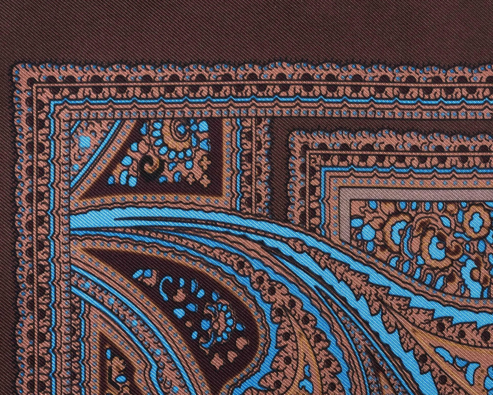 Brown & Blue Paisley Silk Pocket Square