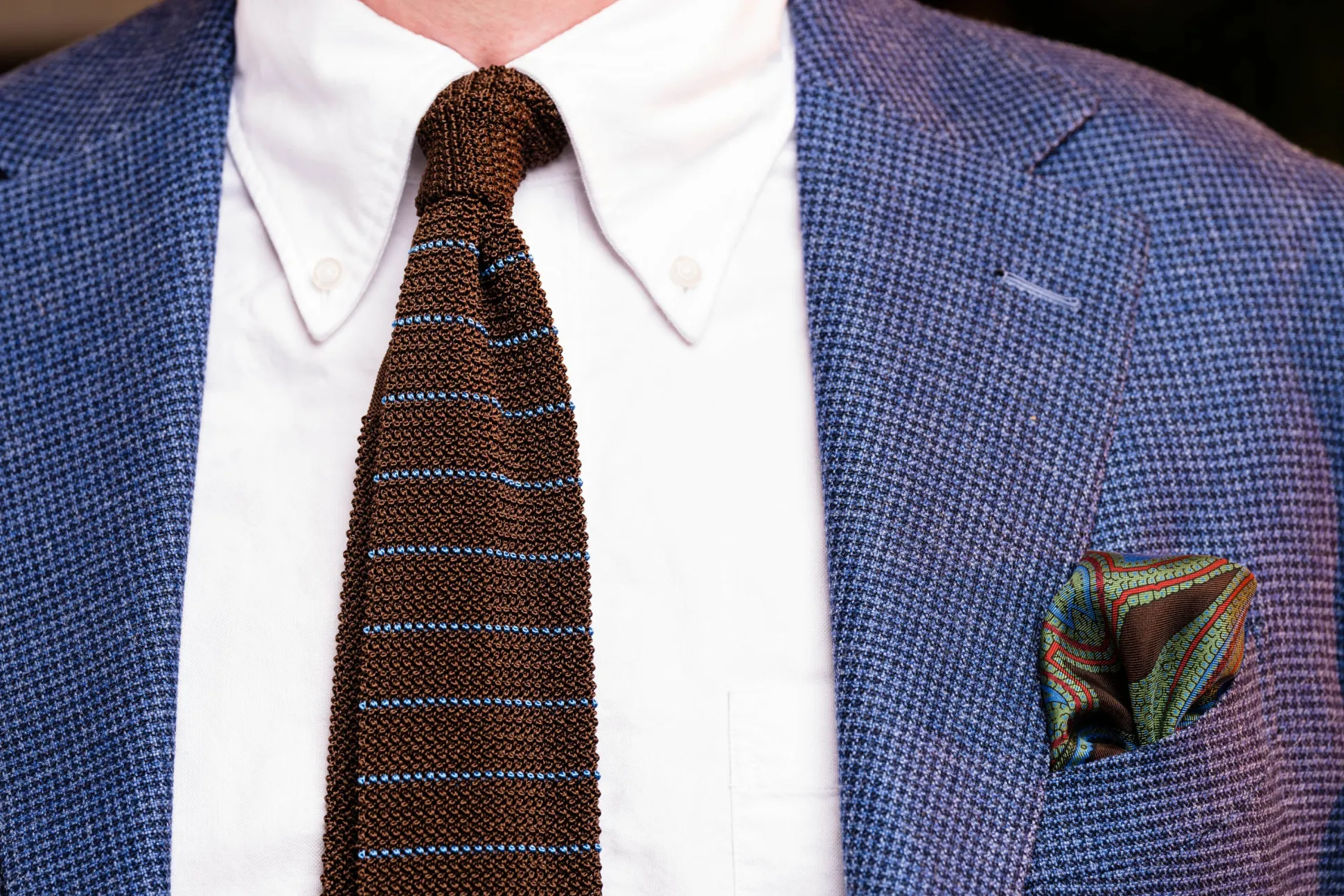 Brown & Blue Striped Silk Knit Tie