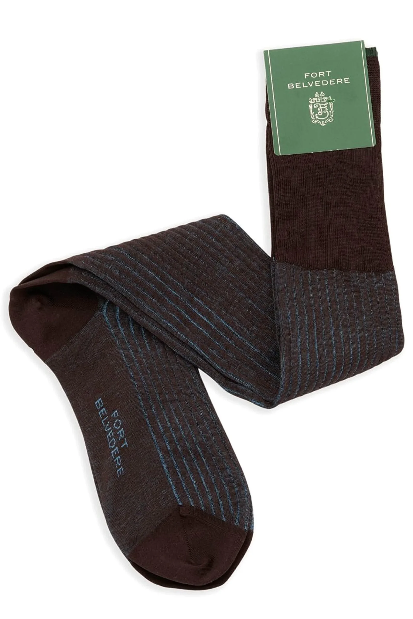 Brown & Bright Blue Shadow Stripe Lightweight Cotton Socks