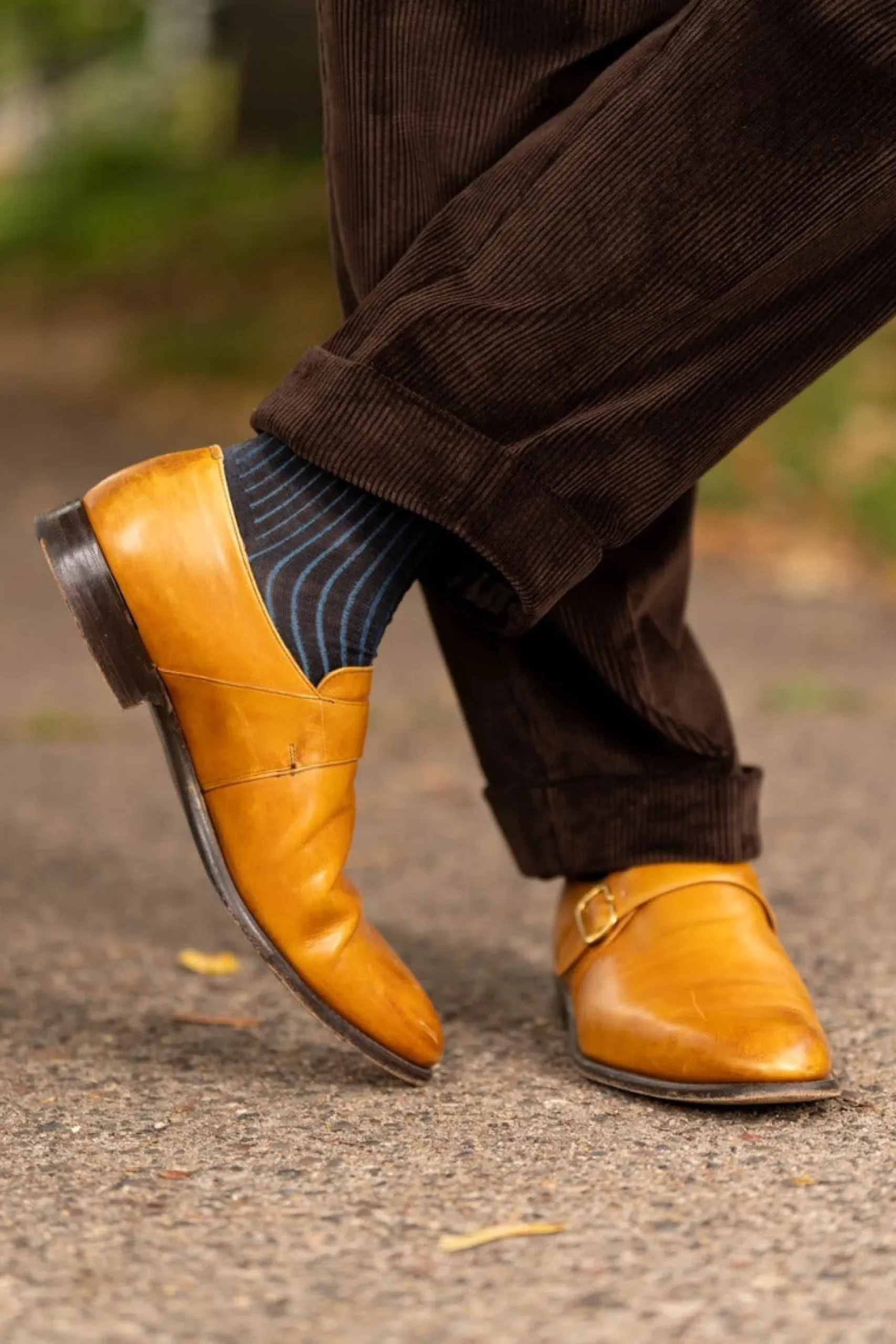 Brown & Bright Blue Shadow Stripe Lightweight Cotton Socks