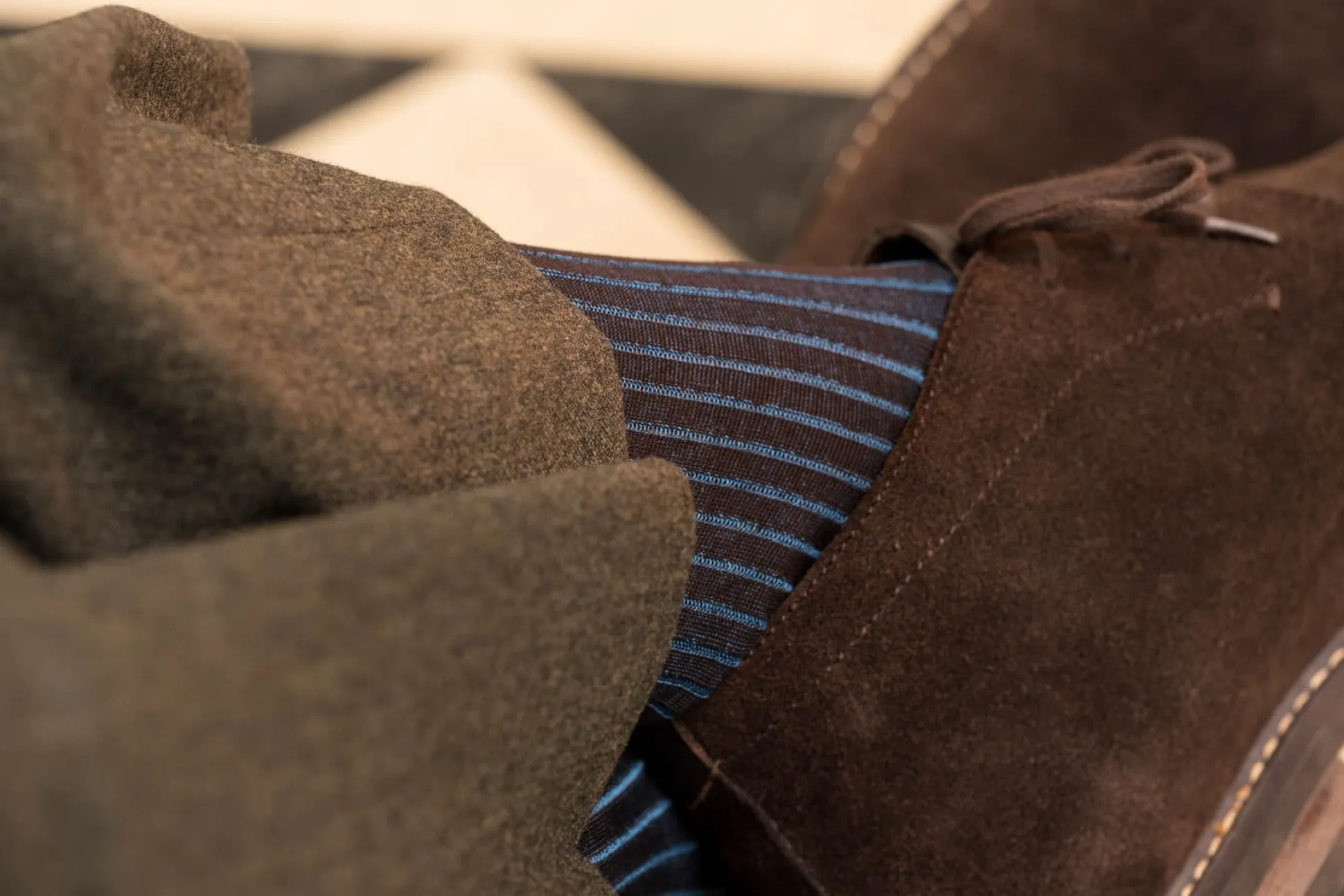Brown & Bright Blue Shadow Stripe Lightweight Cotton Socks