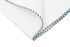 Brown & Bright Blue X-Stitch Edge White Linen Pocket Square