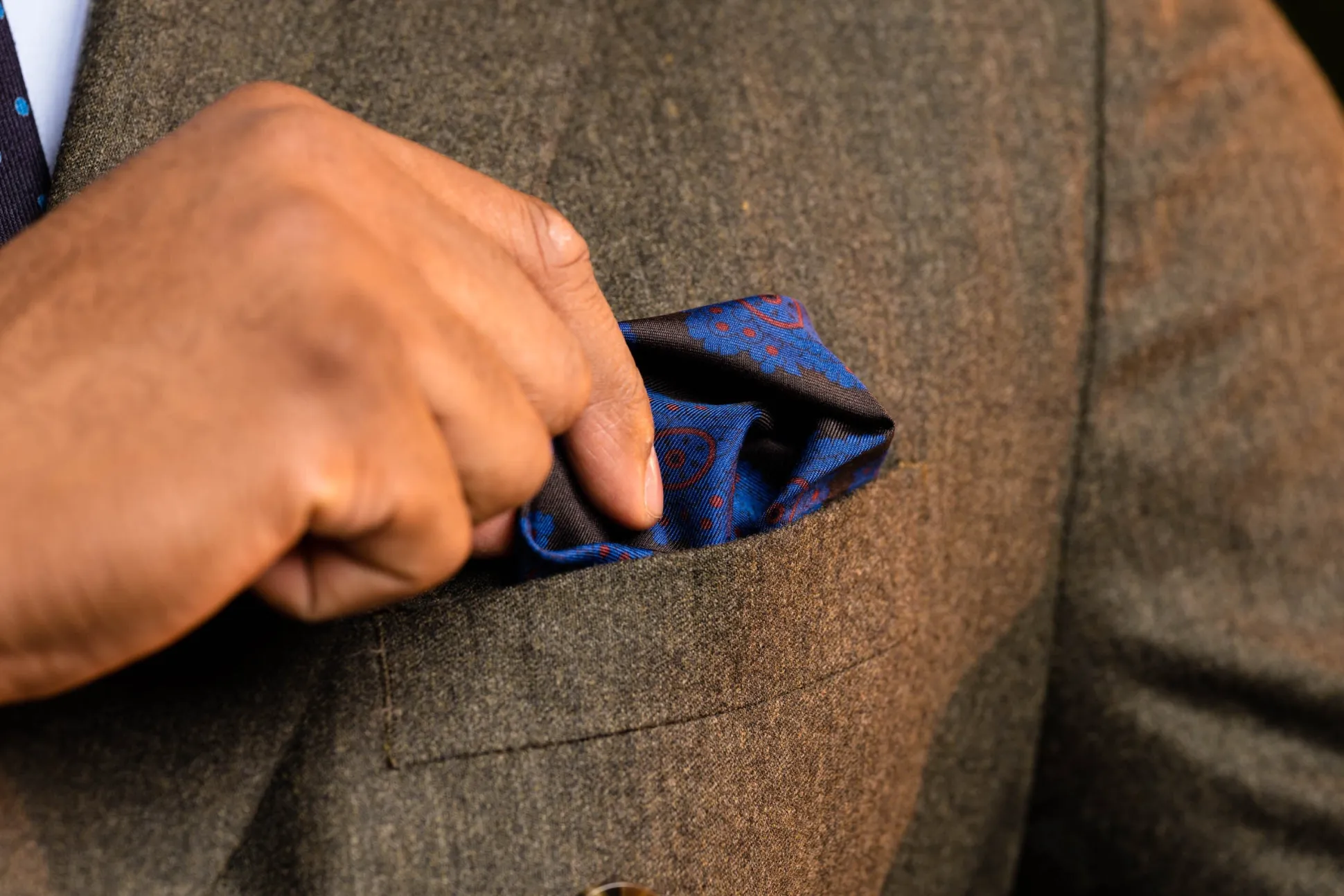 Brown Diamond & Paisley Madder Silk Pocket Square