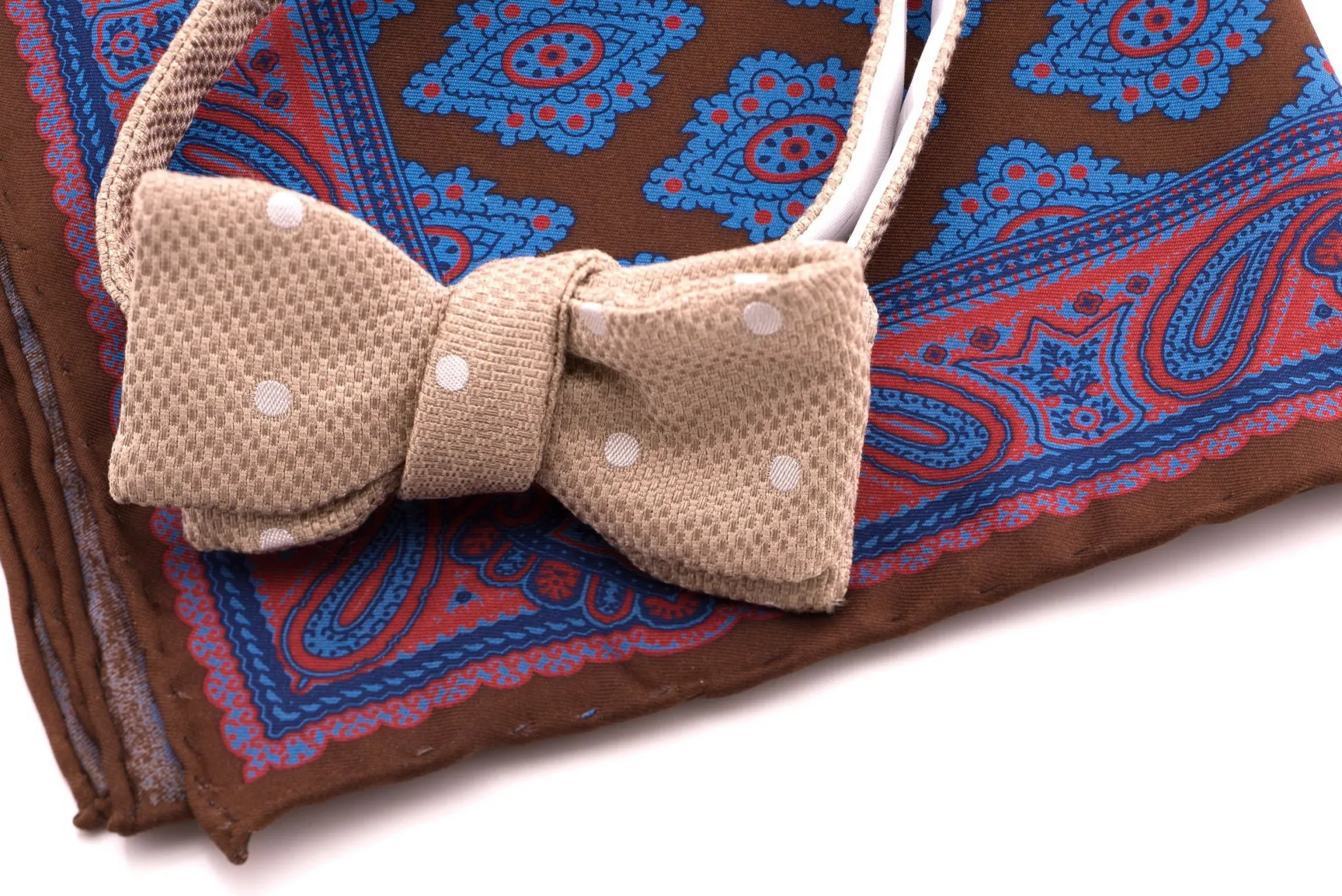 Brown Diamond & Paisley Madder Silk Pocket Square