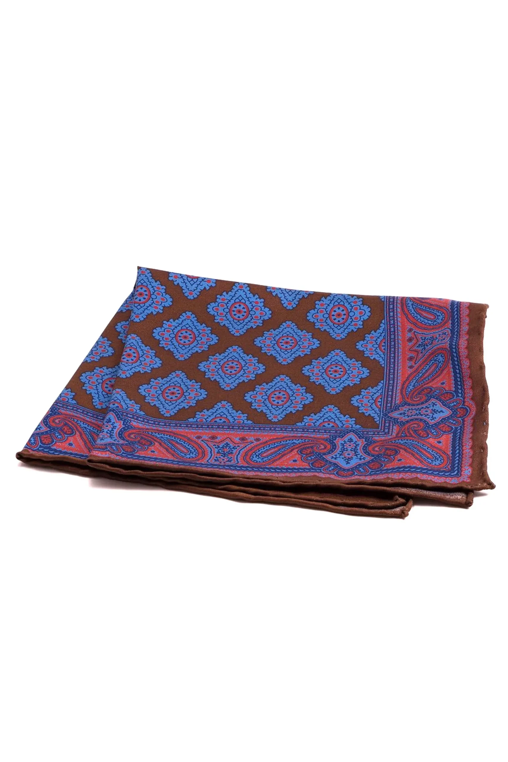 Brown Diamond & Paisley Madder Silk Pocket Square
