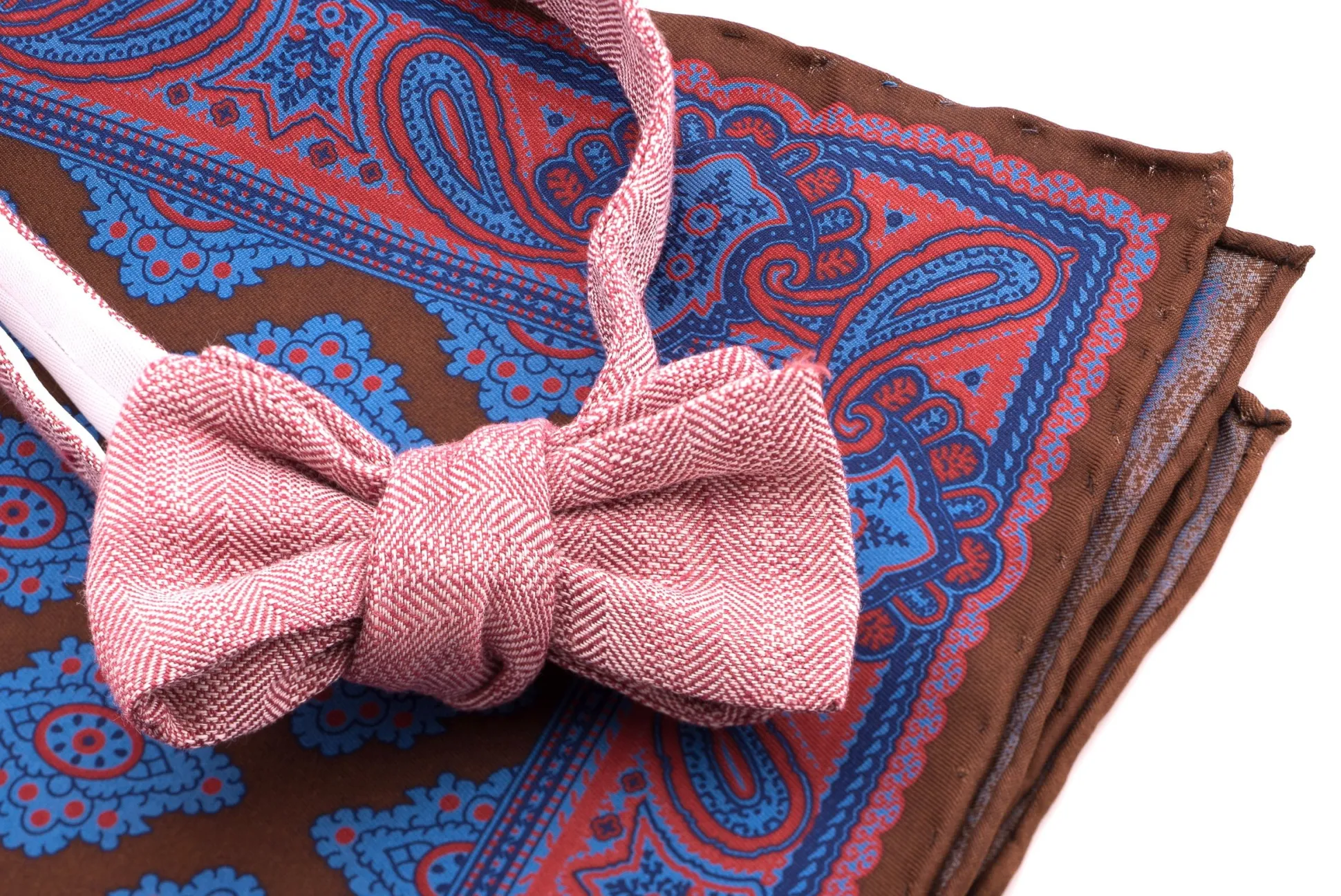 Brown Diamond & Paisley Madder Silk Pocket Square