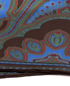 Brown & Green Large Paisley Silk Pocket Square