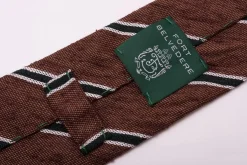 Brown & Green Striped Shantung Silk Tie
