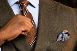 Brown & Green Striped Shantung Silk Tie