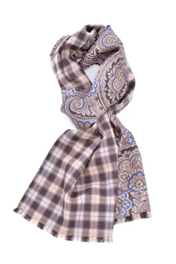 Brown Paisley & Plaid Double Sided Scarf