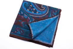Brown & Turquoise Paisley Madder Silk Pocket Square