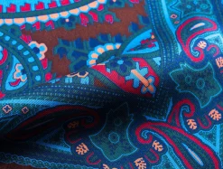 Brown & Turquoise Paisley Madder Silk Pocket Square