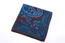 Brown & Turquoise Paisley Madder Silk Pocket Square