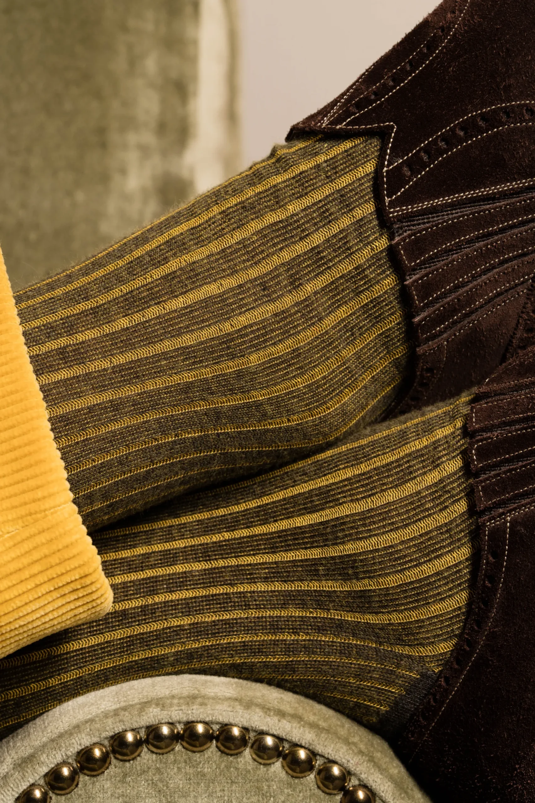 Brown & Yellow Shadow Stripe Midweight Cotton Socks