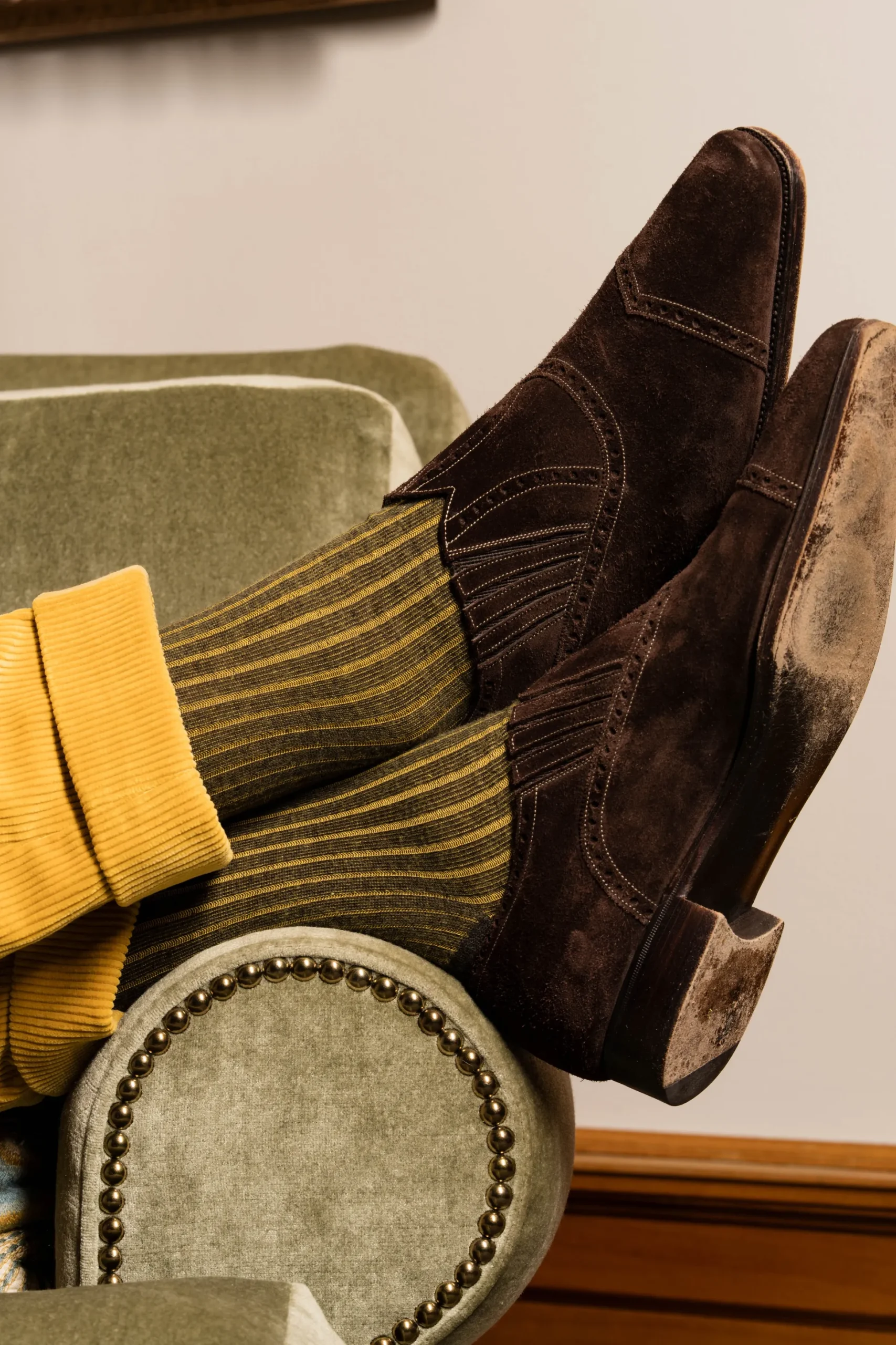 Brown & Yellow Shadow Stripe Midweight Cotton Socks