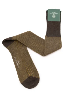 Brown & Yellow Shadow Stripe Midweight Cotton Socks