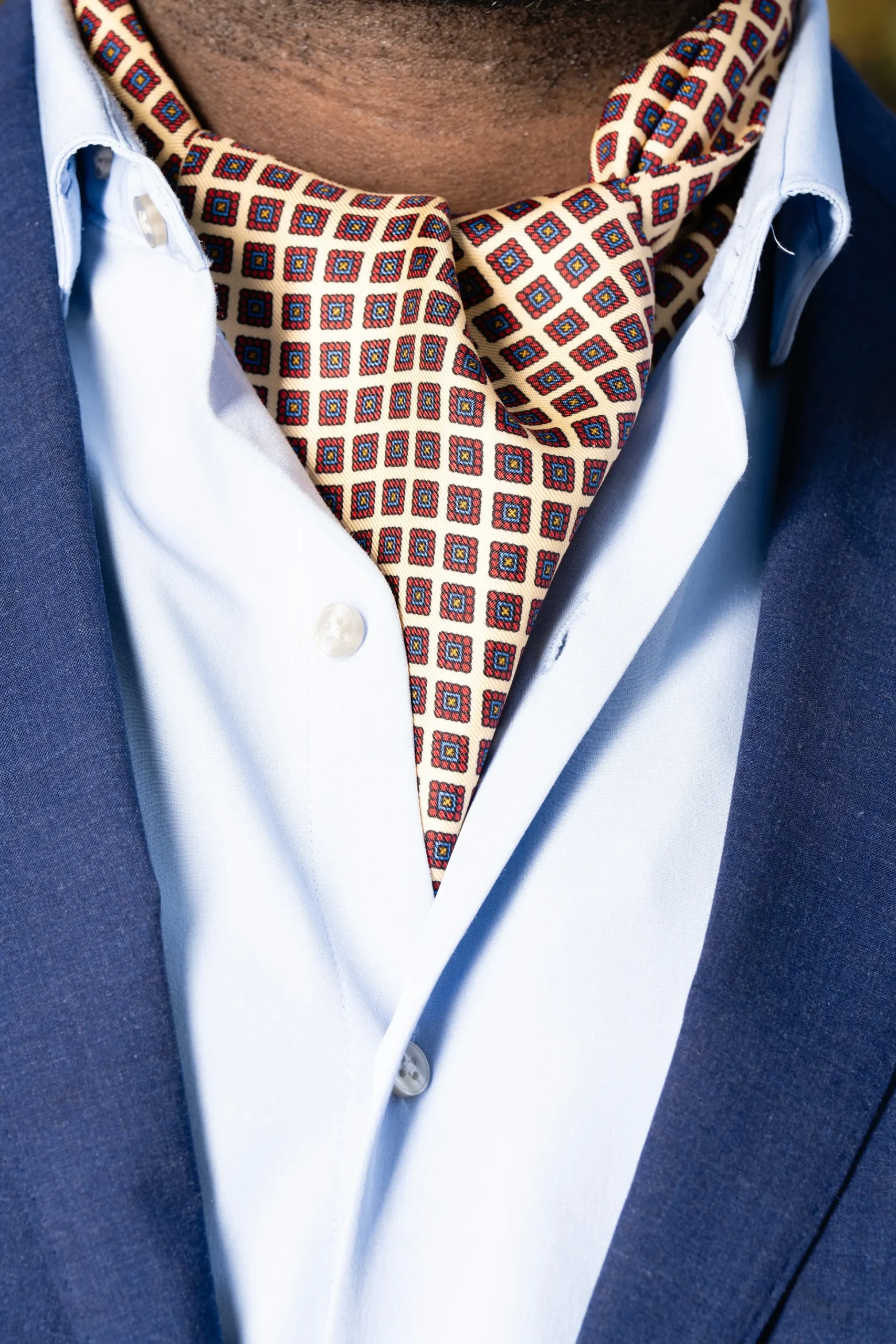 Buff Micropattern Madder Silk Ascot