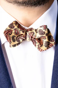 Buff & Red Paisley Madder Silk Bow Tie