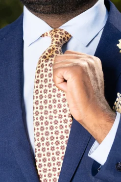 Buff & Red Printed Madder Silk Tie