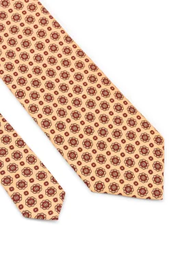 Buff & Red Printed Madder Silk Tie