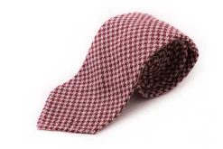 Burgundy & Cream Houndstooth Silk Bourette Tie