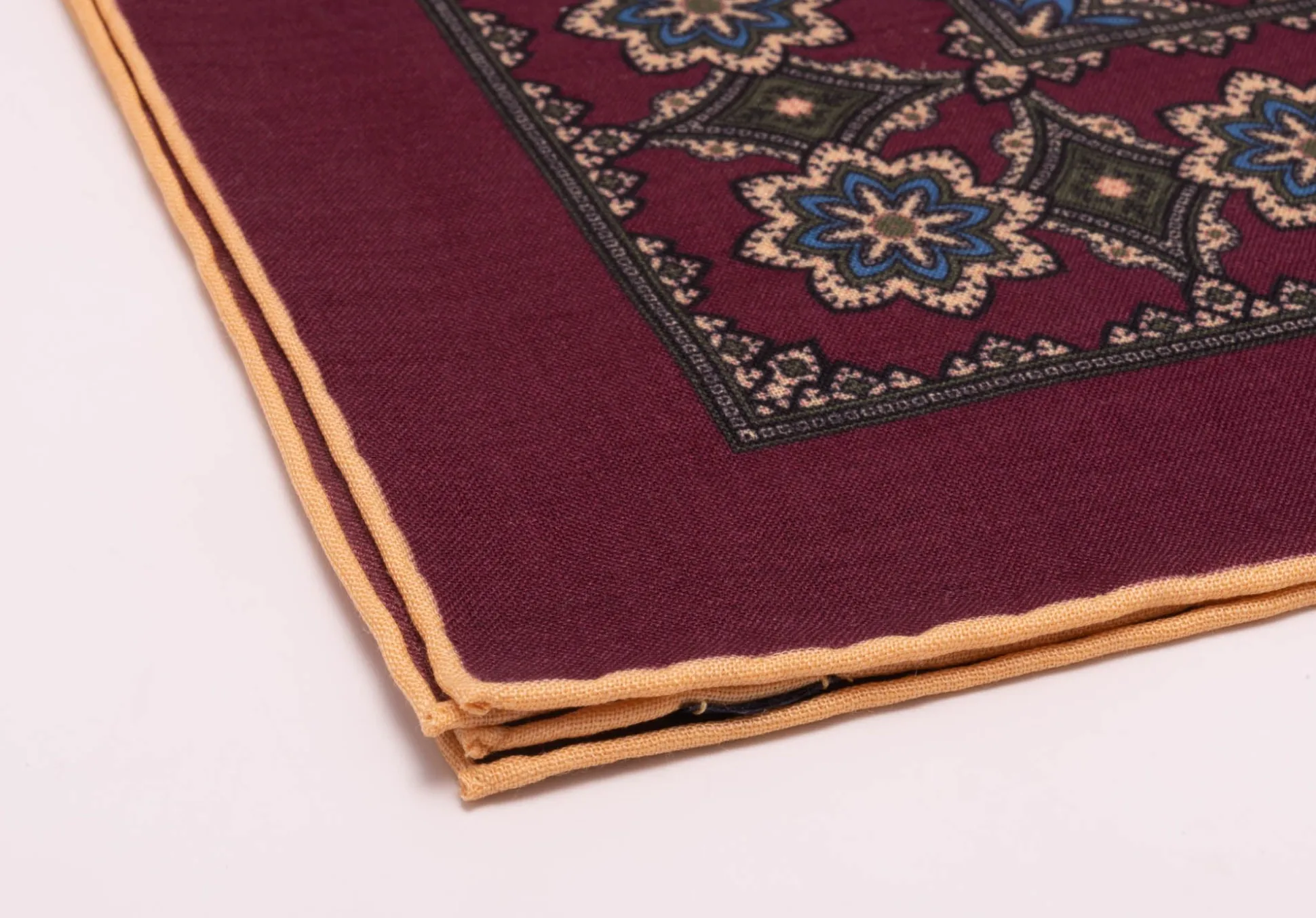 Burgundy Medallion Silk Wool Pocket Square