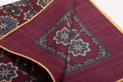 Burgundy Medallion Silk Wool Pocket Square