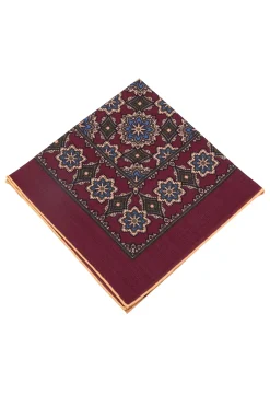 Burgundy Medallion Silk Wool Pocket Square