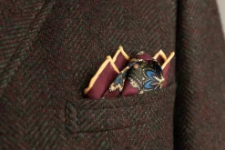 Burgundy Medallion Silk Wool Pocket Square