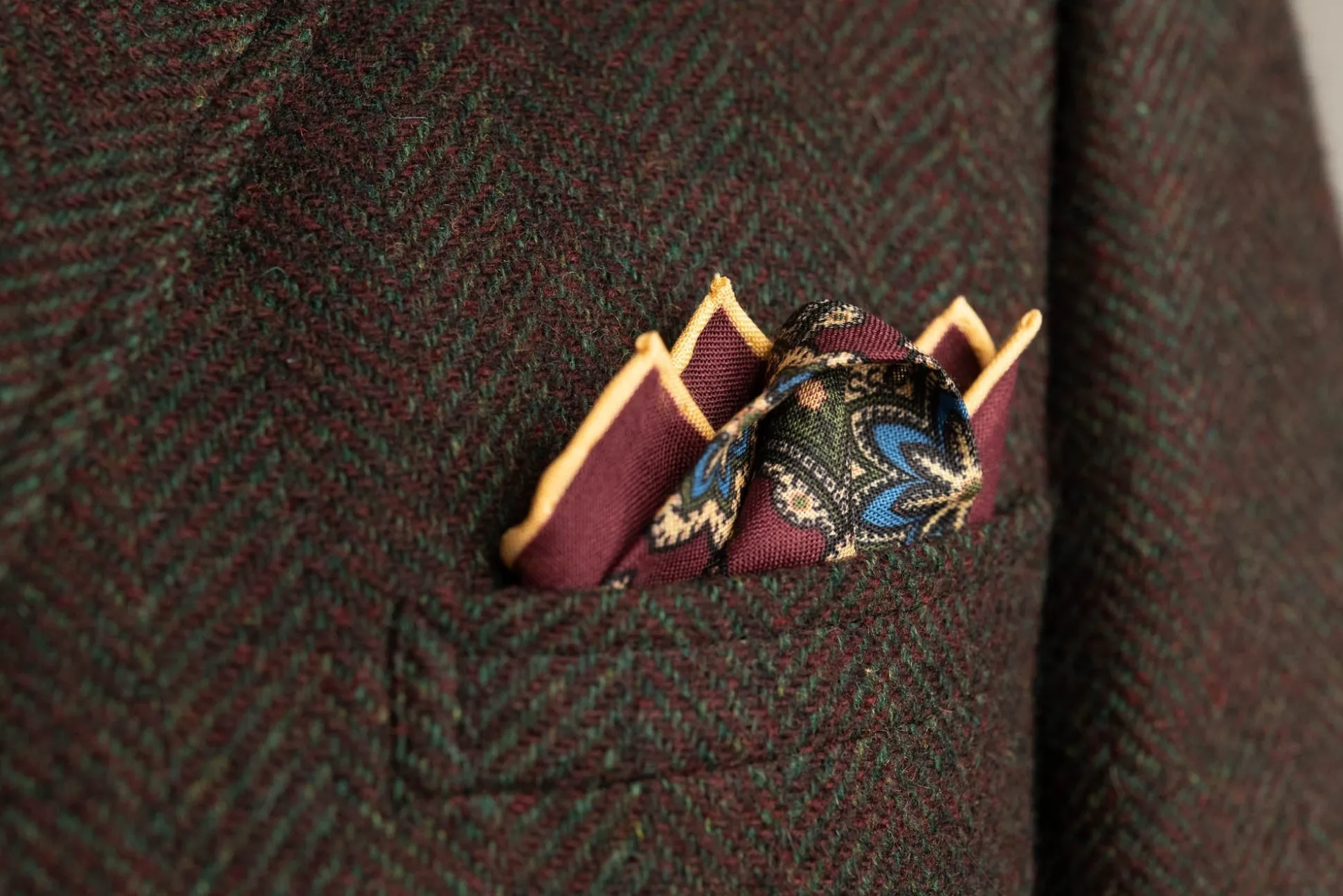 Burgundy Medallion Silk Wool Pocket Square