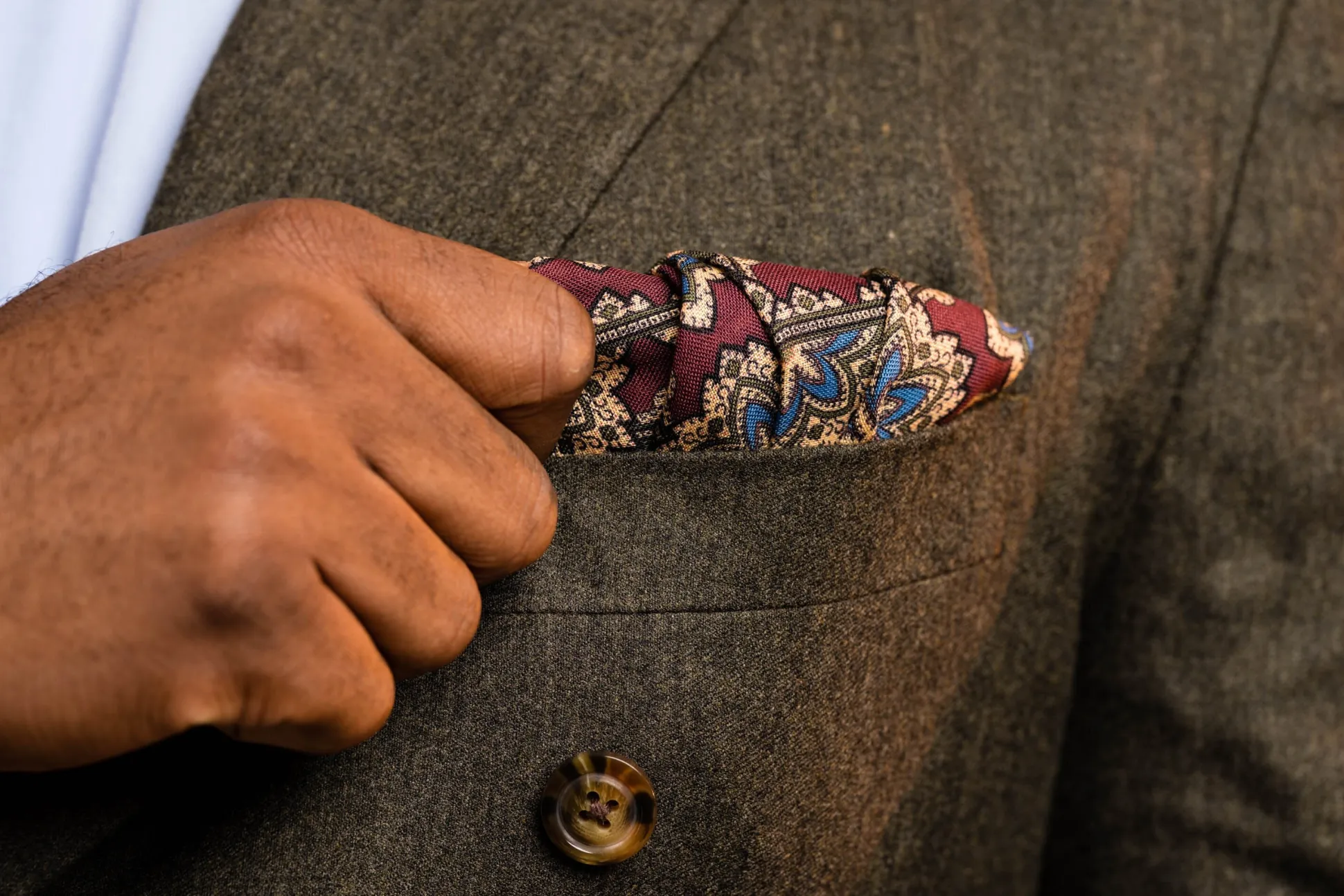Burgundy Medallion Silk Wool Pocket Square
