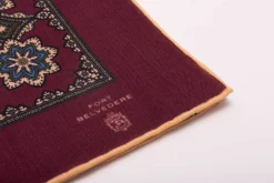Burgundy Medallion Silk Wool Pocket Square