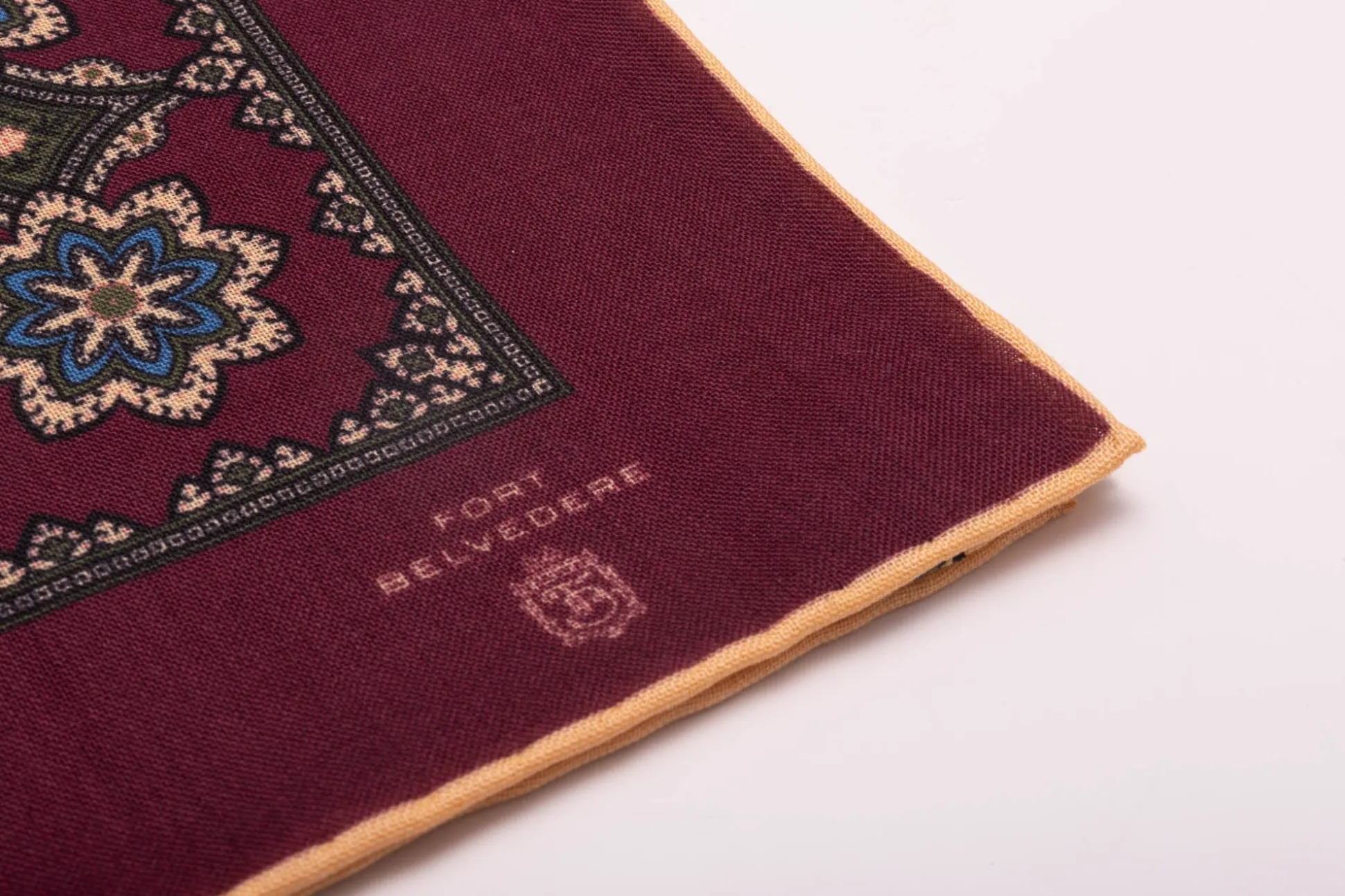 Burgundy Medallion Silk Wool Pocket Square