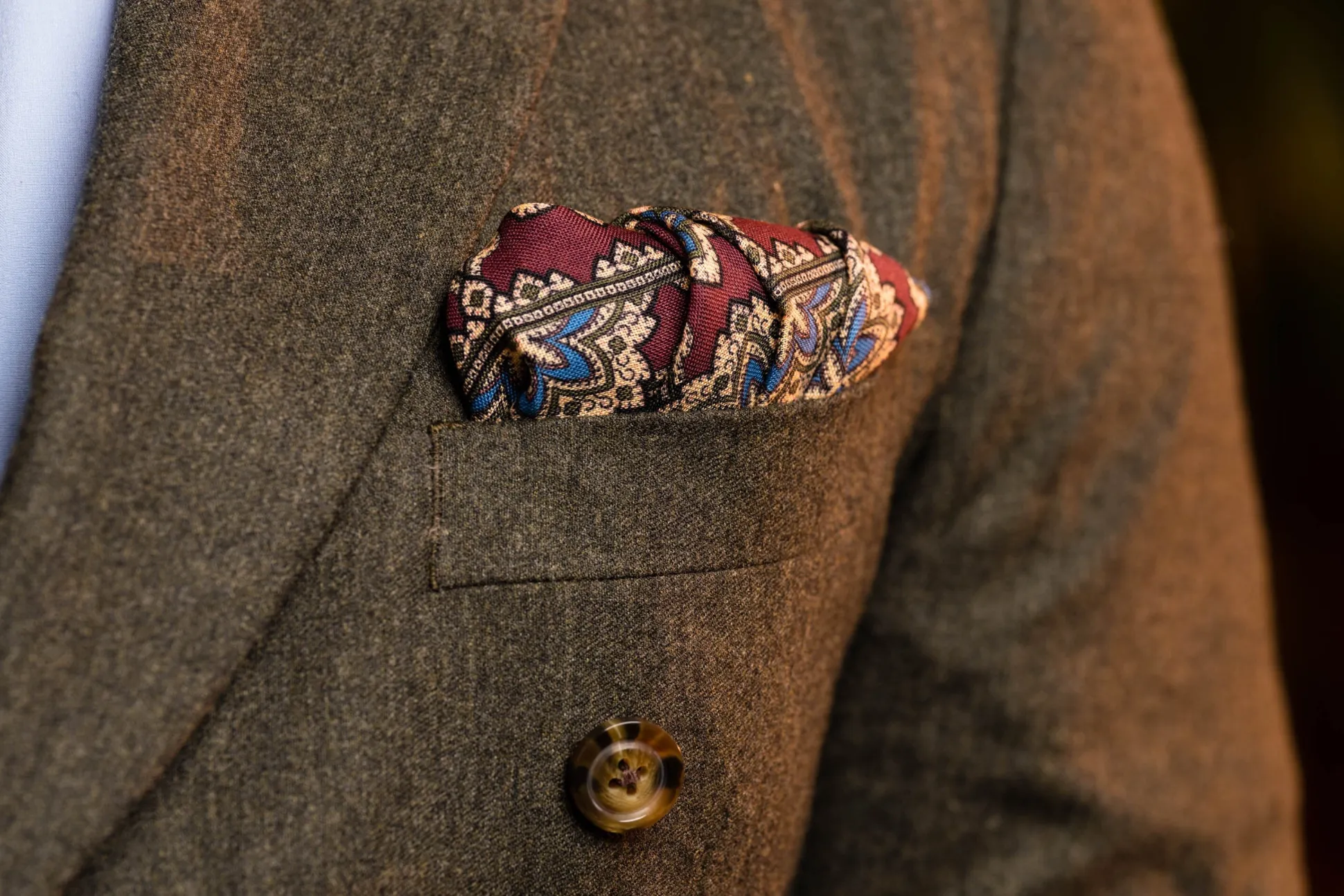 Burgundy Medallion Silk Wool Pocket Square