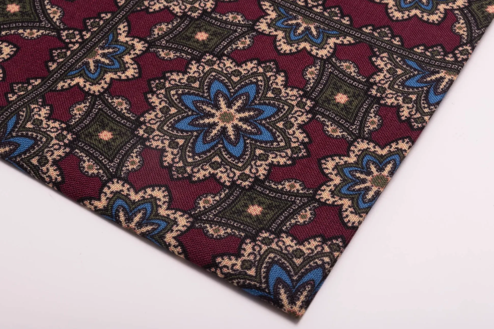Burgundy Medallion Silk Wool Pocket Square