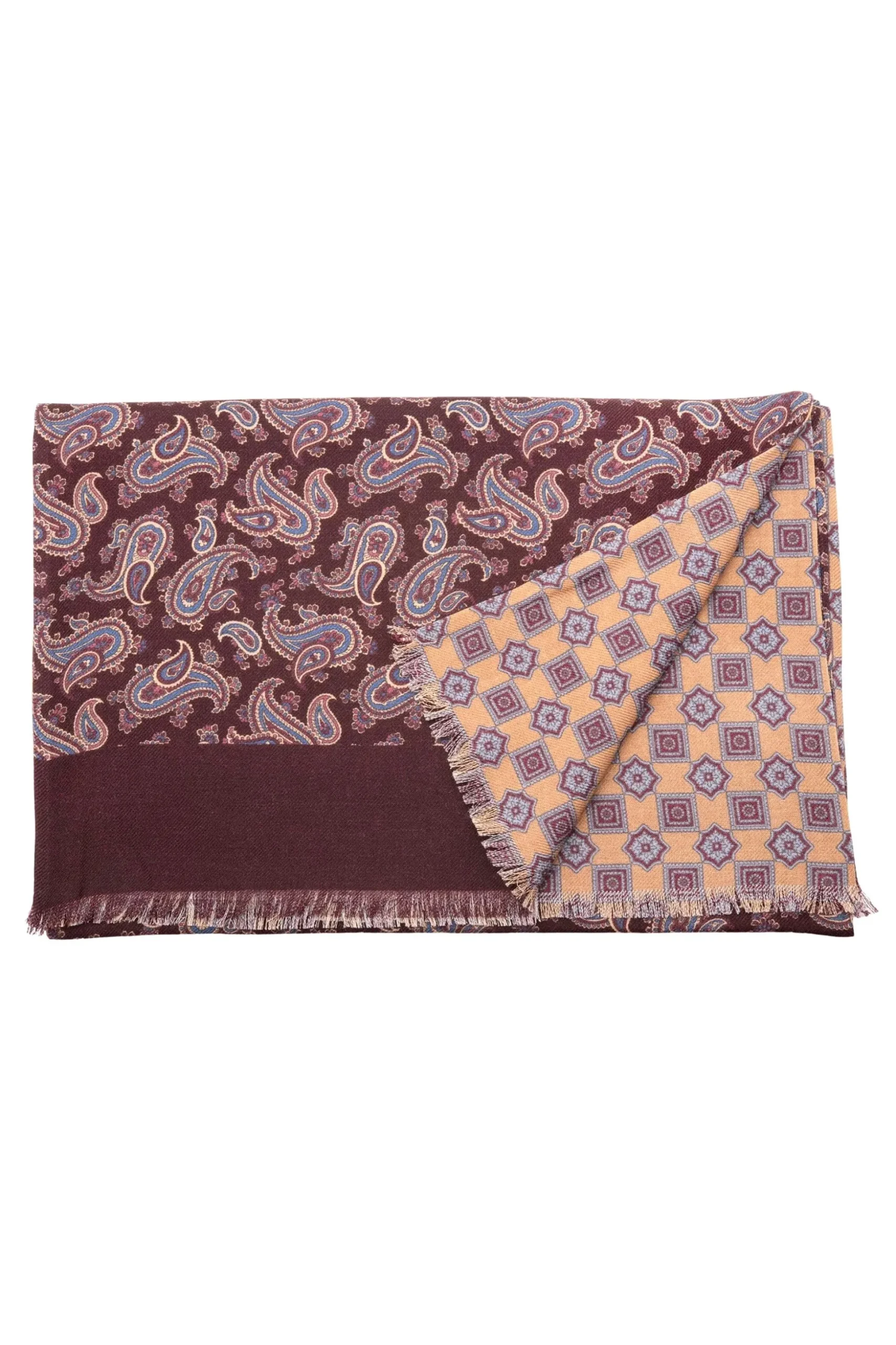 Burgundy Paisley & Geometric Double Sided Scarf