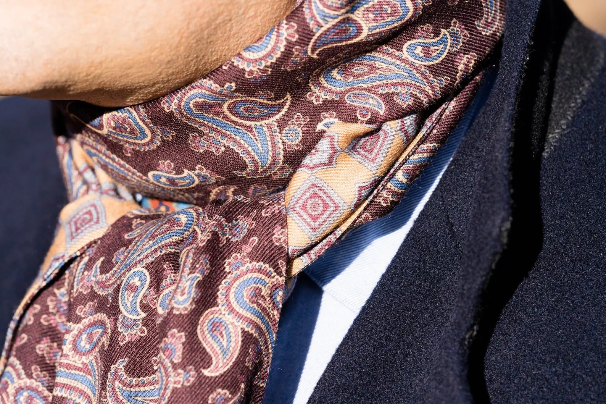 Burgundy Paisley & Geometric Double Sided Scarf
