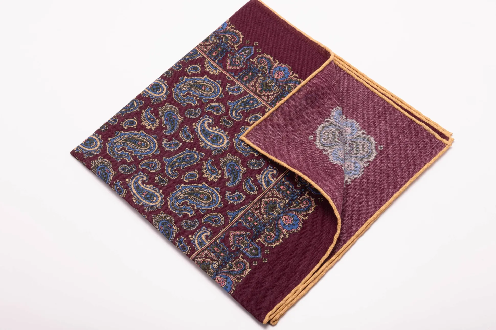 Burgundy Paisley Silk Wool Pocket Square