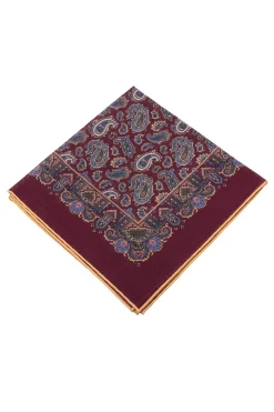 Burgundy Paisley Silk Wool Pocket Square