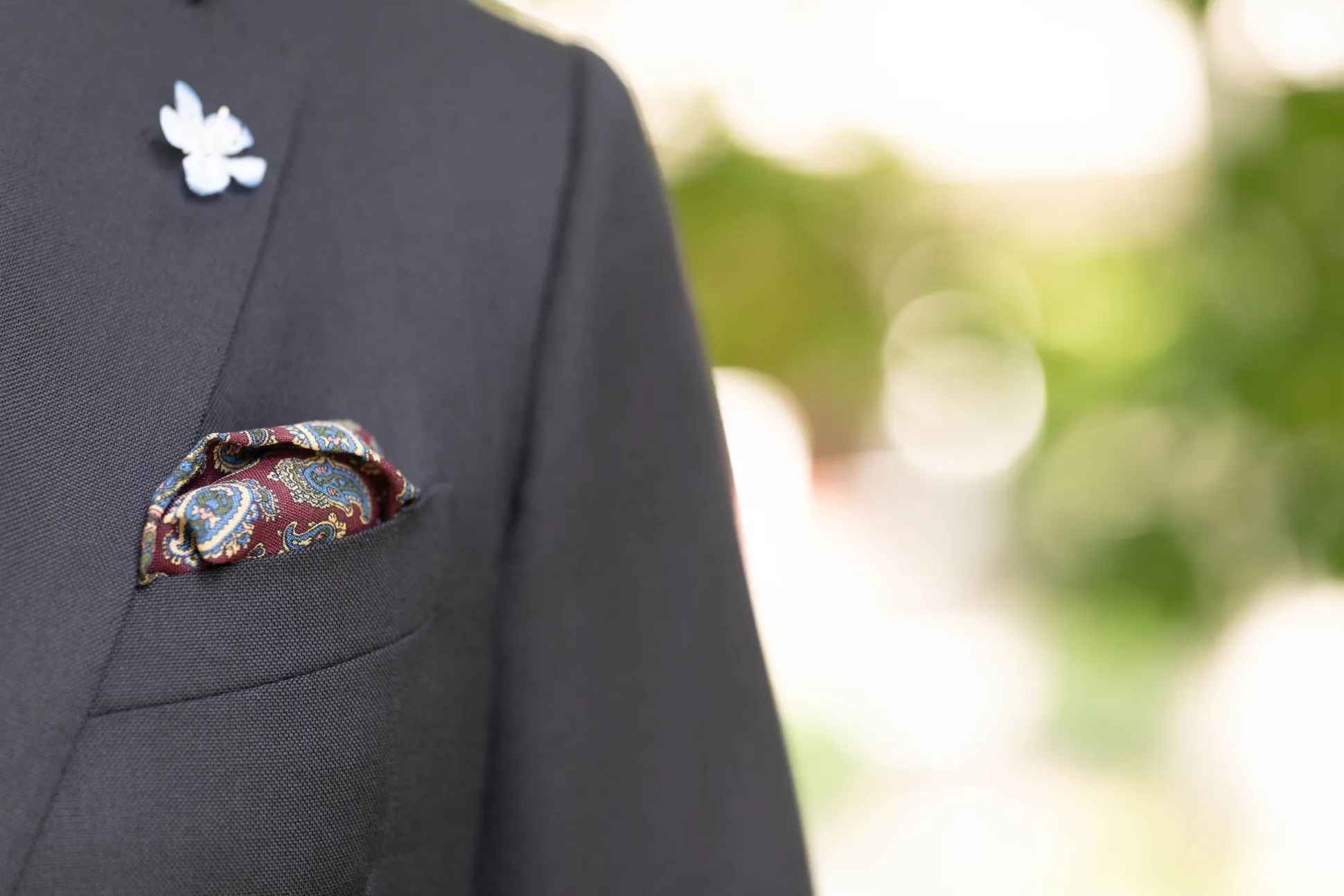 Burgundy Paisley Silk Wool Pocket Square