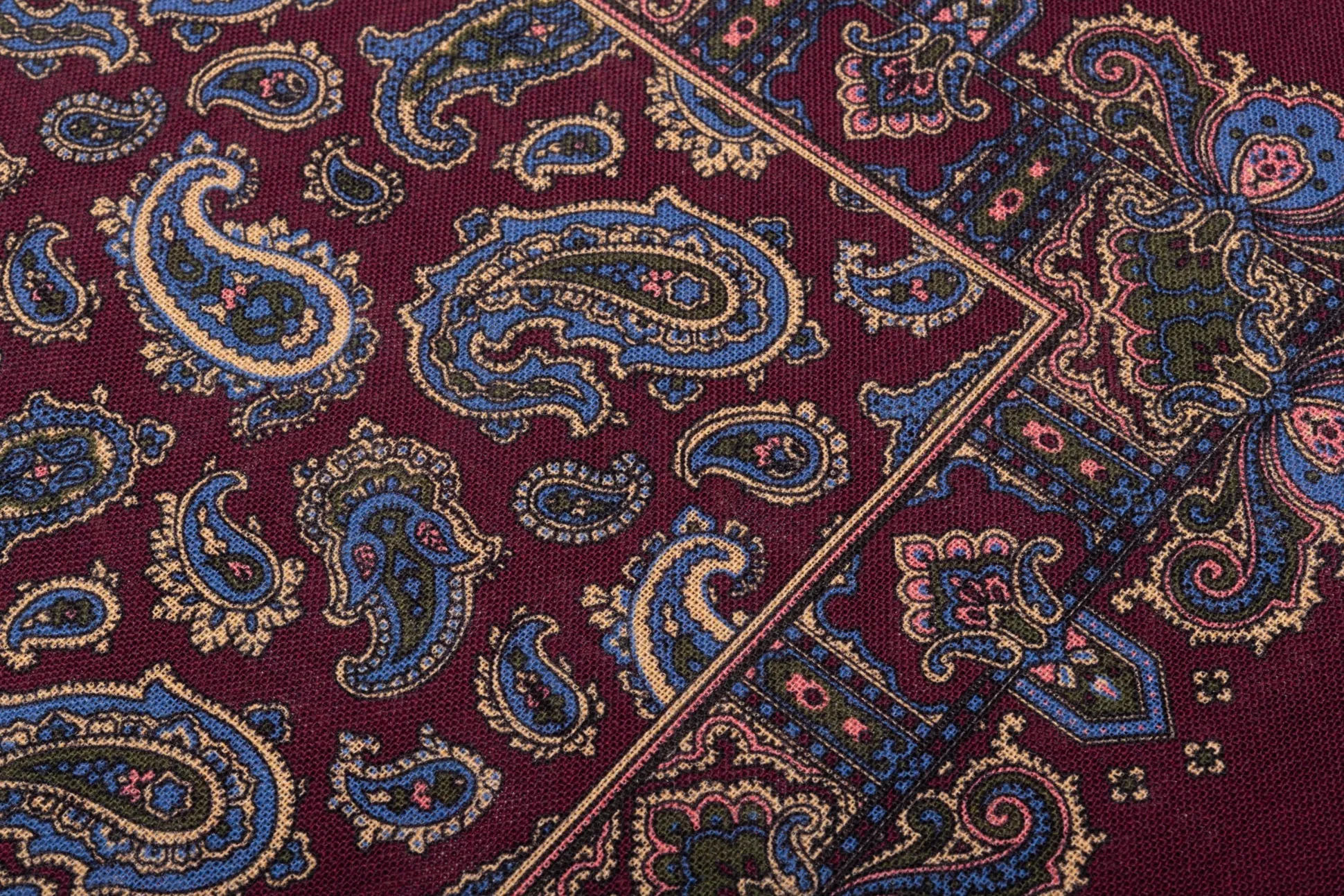 Burgundy Paisley Silk Wool Pocket Square