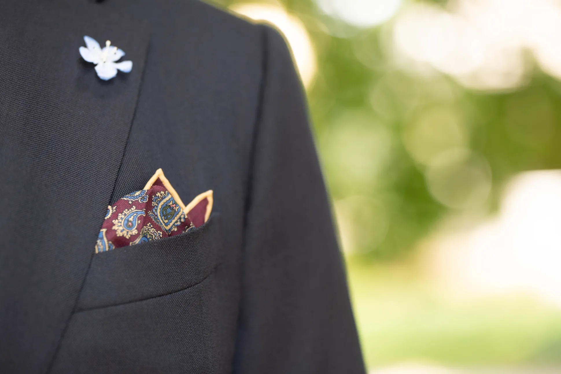 Burgundy Paisley Silk Wool Pocket Square