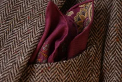 Burgundy Reversible Pheasant & Paisley Silk Pocket Square