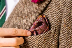 Burgundy Reversible Pheasant & Paisley Silk Pocket Square