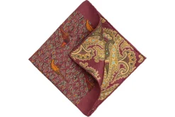 Burgundy Reversible Pheasant & Paisley Silk Pocket Square