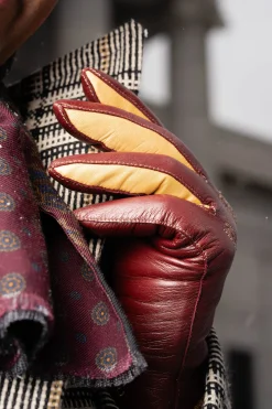 Burgundy & Sand Rabbit Fur Lined Lamb Nappa Touchscreen Gloves