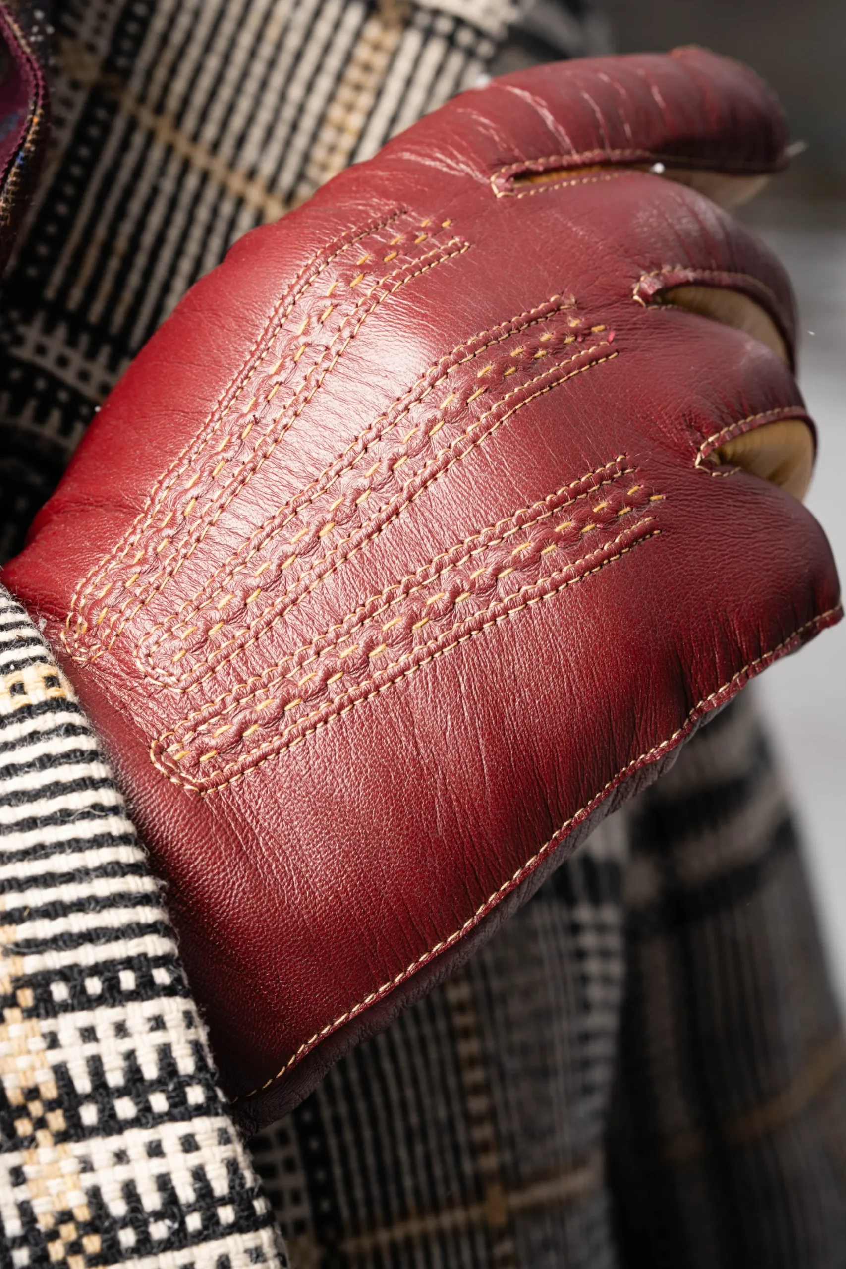 Burgundy & Sand Rabbit Fur Lined Lamb Nappa Touchscreen Gloves